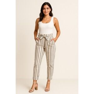 Forever 21 Striped Paper Bag Waist Pants High Rise Casual Trousers S‎